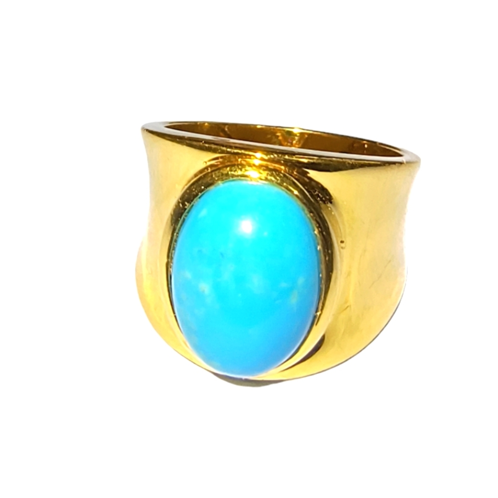 Gold Vermeil Sterling Silver & Turquoise Ring Size 8
